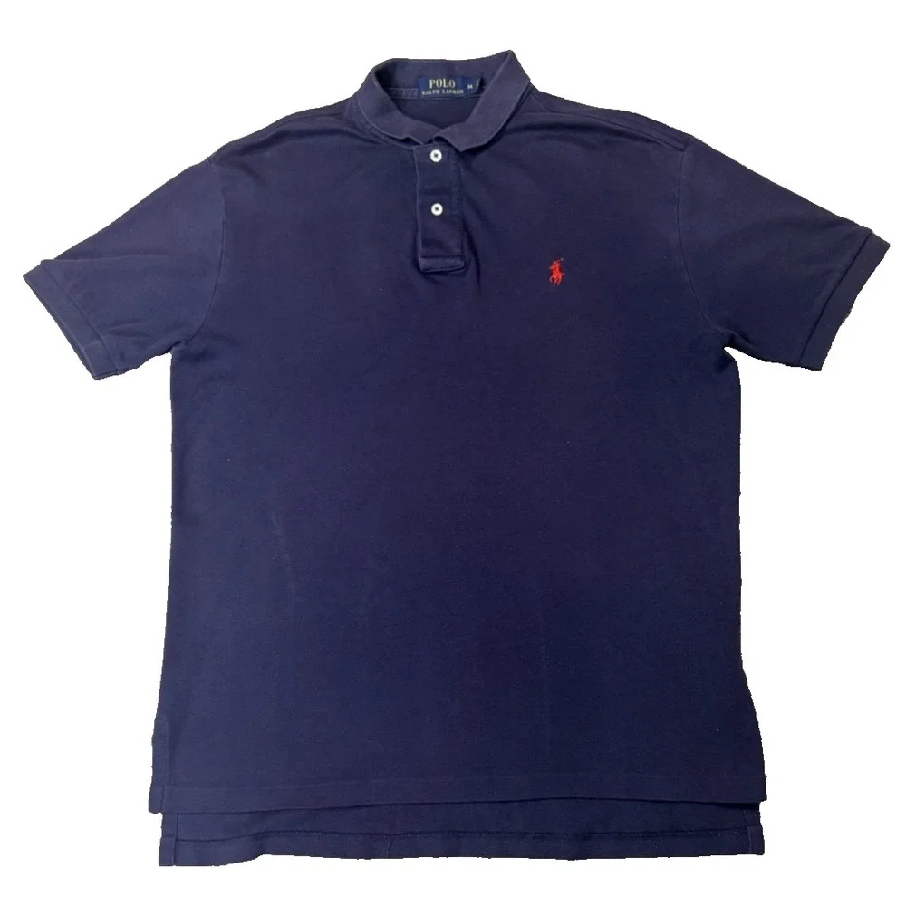 Polo Ralph Lauren Polo Shirt Mens Med Blue Pony Short Sleeve Cotton